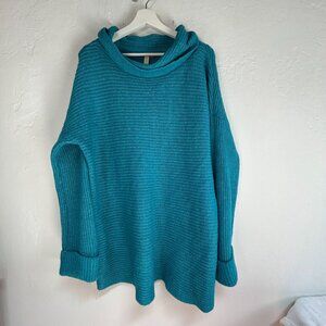 Pilcro Anthropologie Womens Blue Cowl Neck Sweater XL Ribbed Knit Pullover New